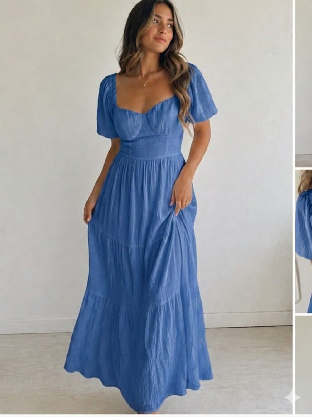 HOLLISTER Blue Milkmaid Open Back Cottagecore Maxi Dress Size Large